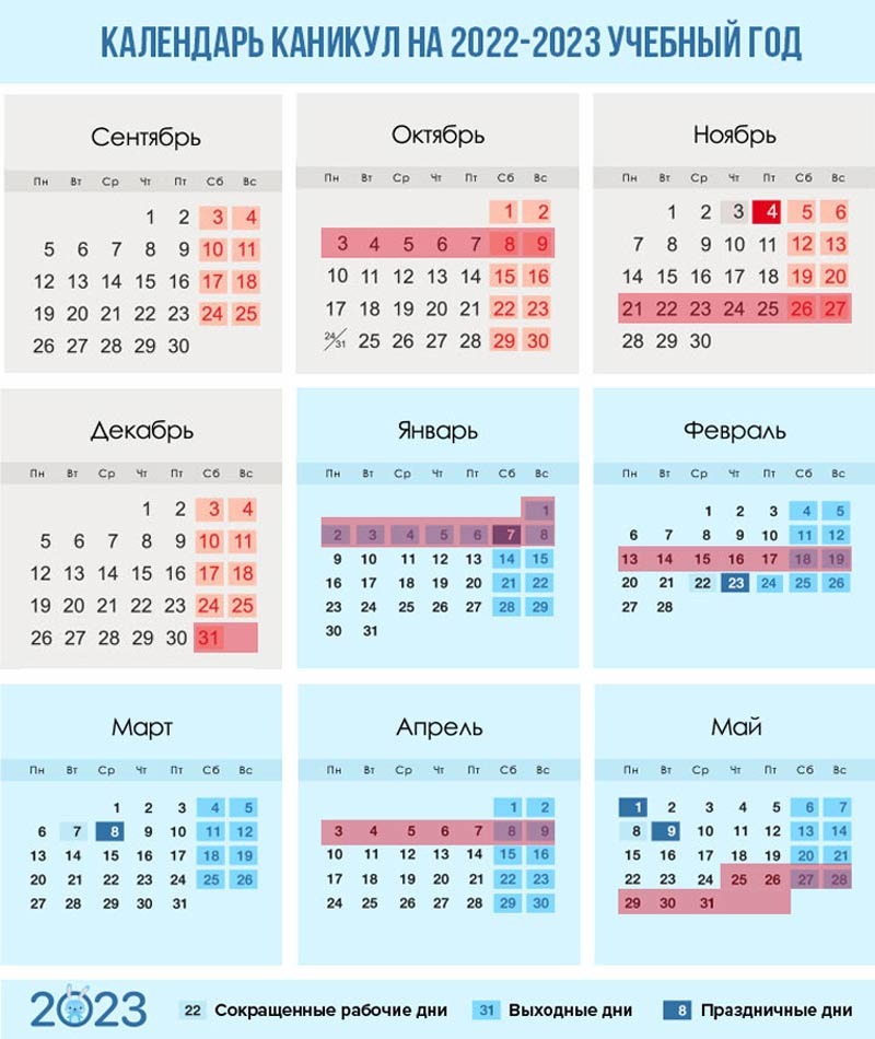 Календарь 2022-2023 учебного года для учителей – с каникулами и праздниками
