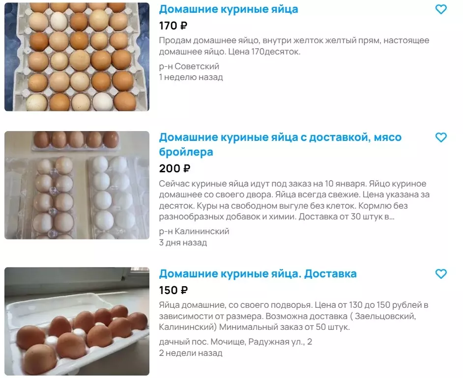 Цены на домашние яйца