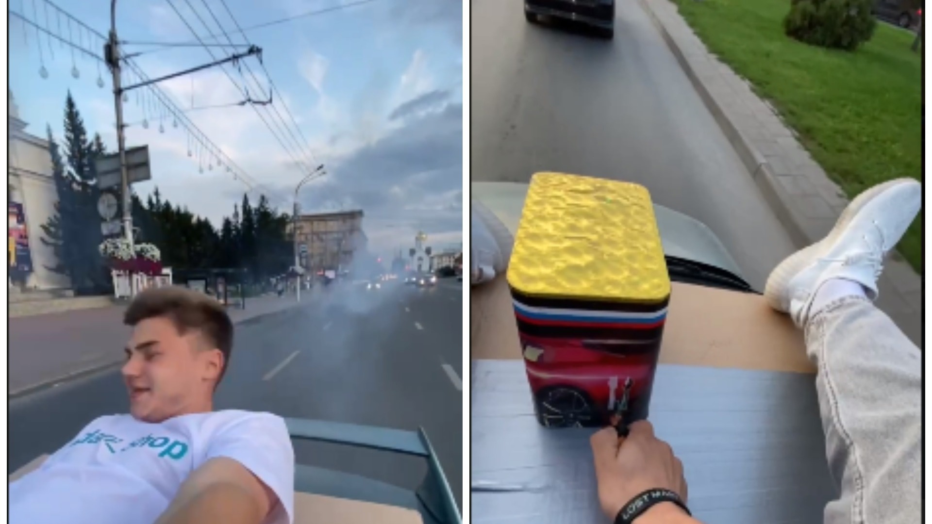 В Новосибирске парни запустили салют с крыши автомобиля возле здания мэрии